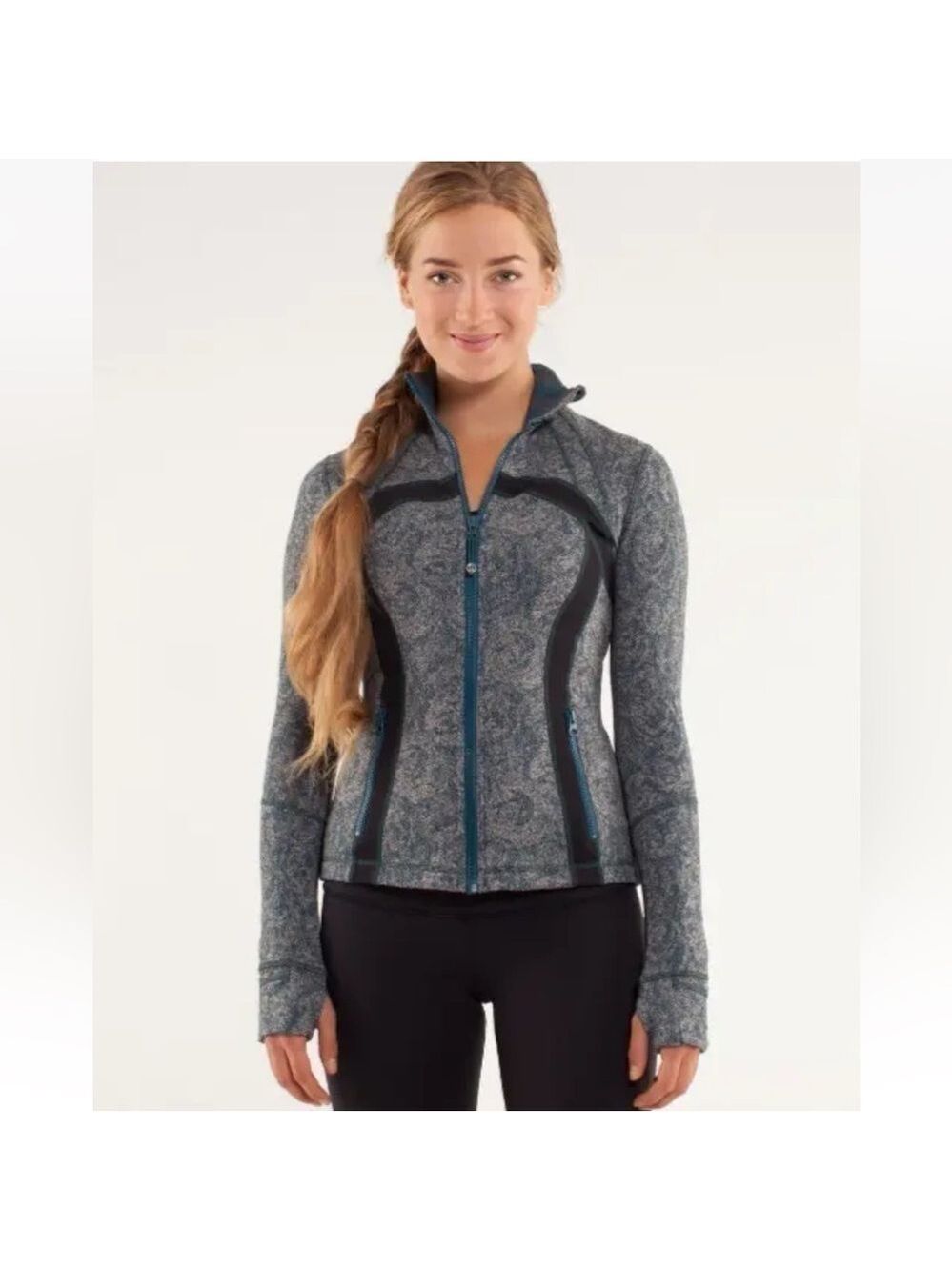 Lululemon Define Jacket Brushed Alberta Lake Teal Rose Herringbone Sz 6